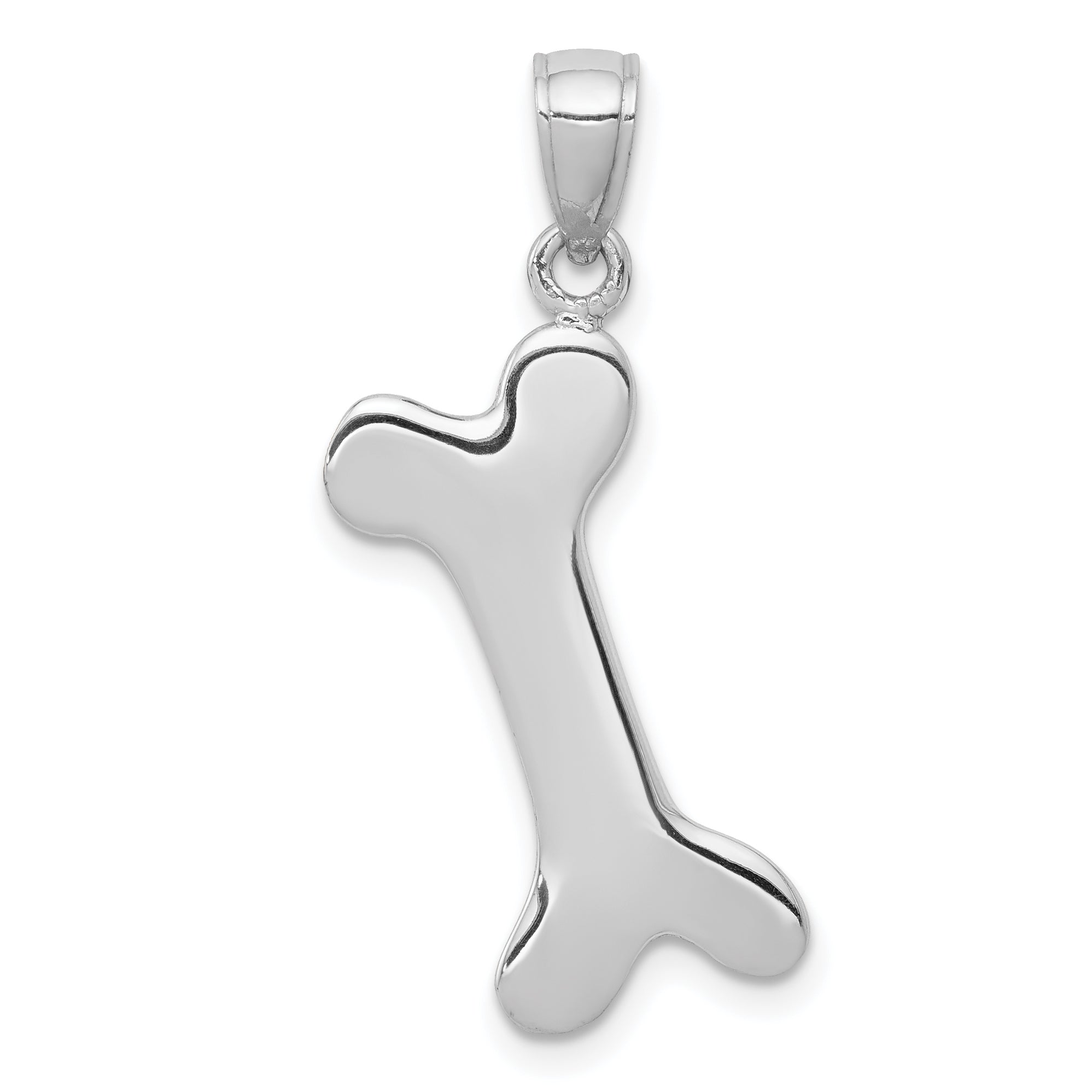 14k White Gold Solid Polished Dog Bone Charm