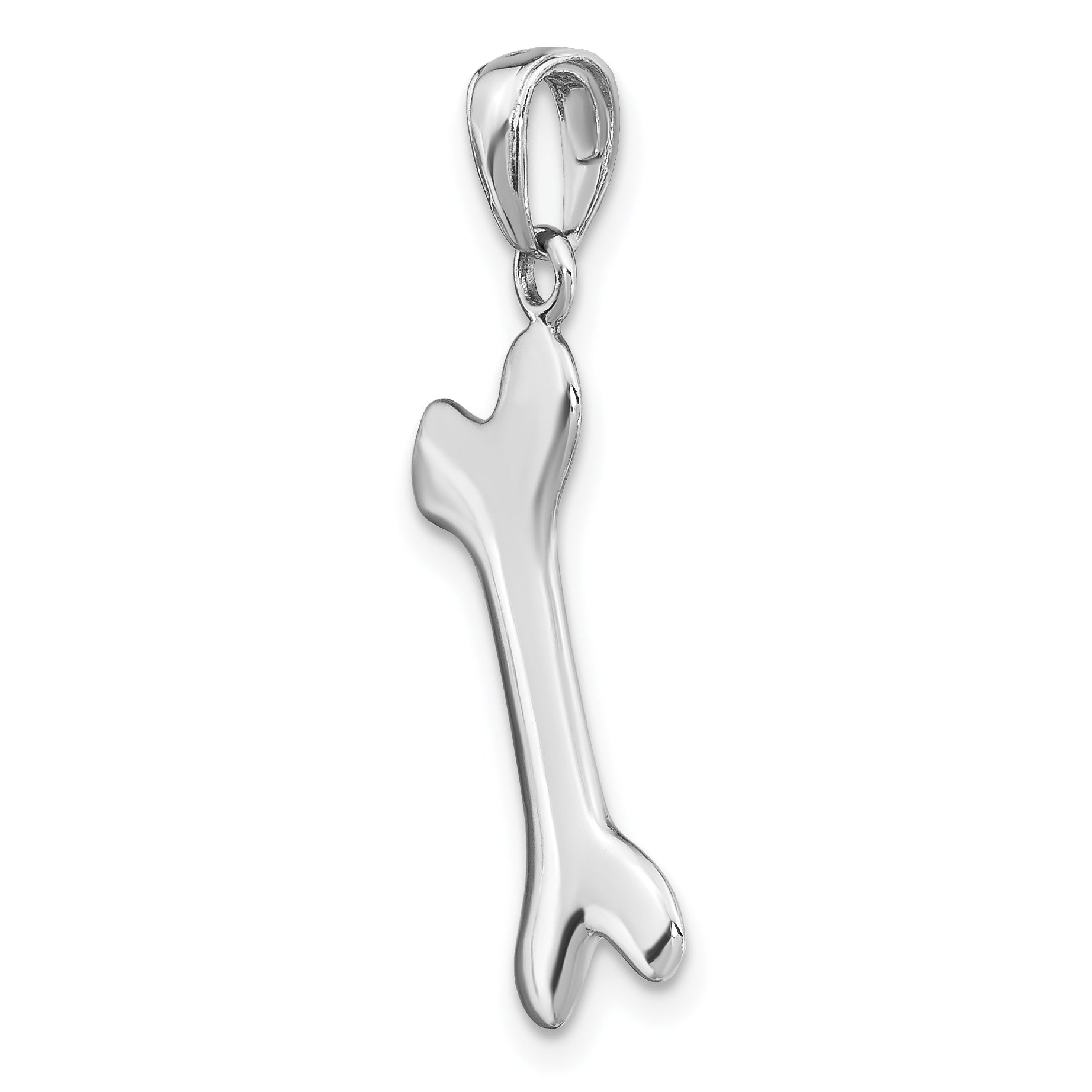 14k White Gold Solid Polished Dog Bone Charm