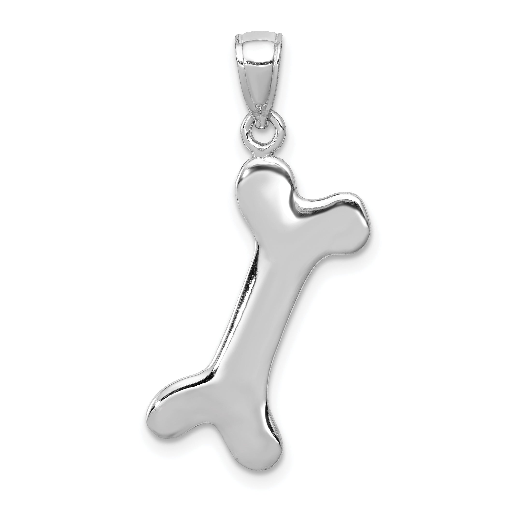 14k White Gold Solid Polished Dog Bone Charm