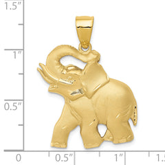 14k Solid Satin Diamond-cut Open-Backed Elephant Pendant