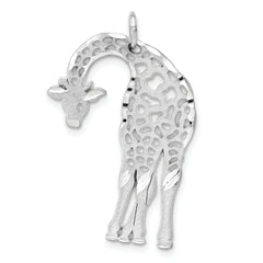 14k White Gold Solid Satin Diamond-cut Flat-Backed Giraffe Charm