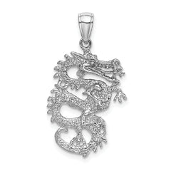 14K White Gold 3-D Dragon Charm