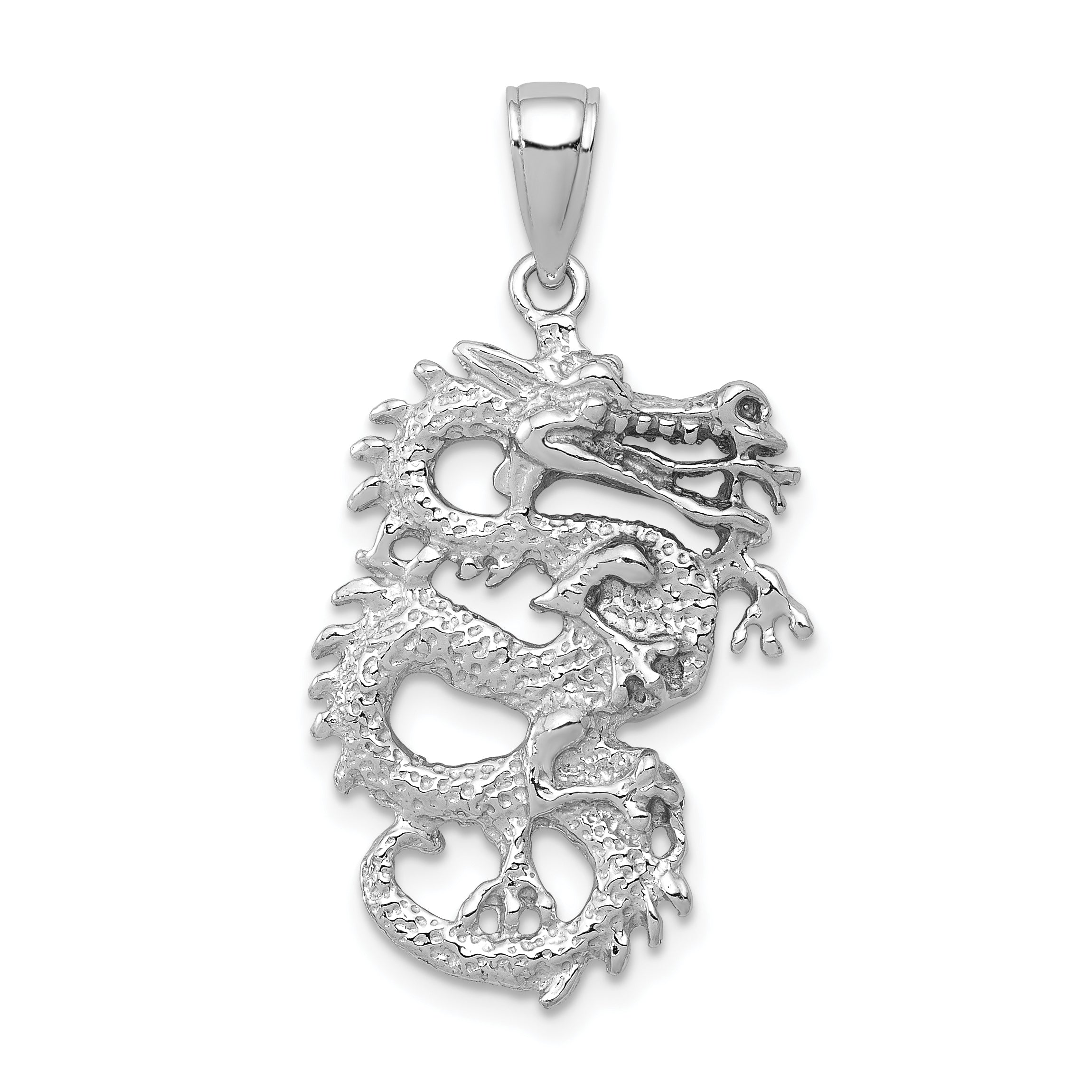 14K White Gold 3-D Dragon Charm