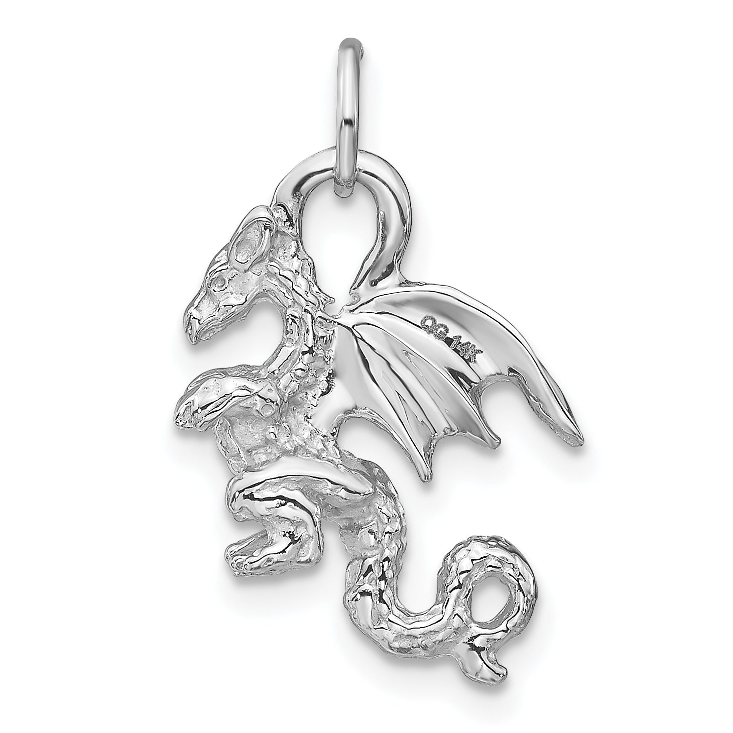 14k White Gold Solid Polished 3-D Dragon Charm