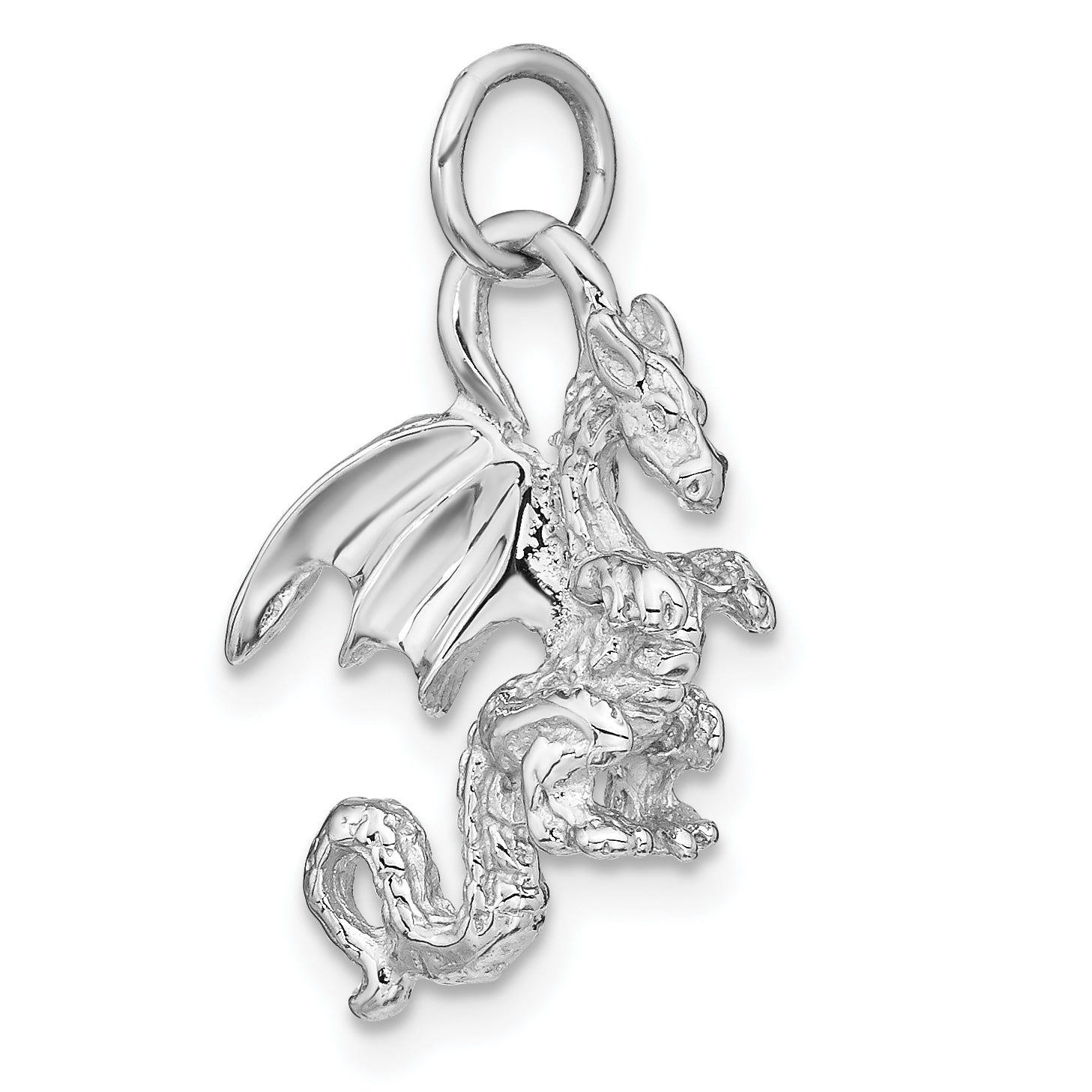 14k White Gold Solid Polished 3-D Dragon Charm