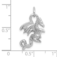 14k White Gold Solid Polished 3-D Dragon Charm