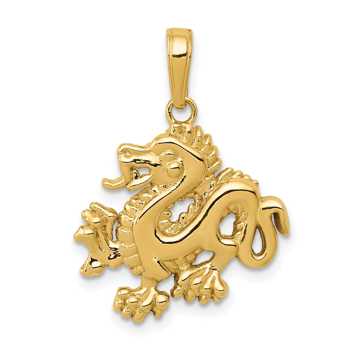 14k Solid Polished Dragon Pendant