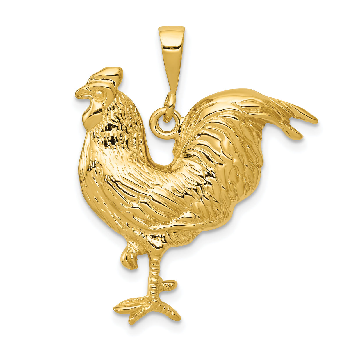 14k Solid Polished Open-Backed Rooster Pendant