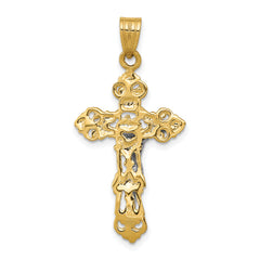 14K Two Tone Gold Fleur De Lis Crucifix Pendant Elegant Unisex Design