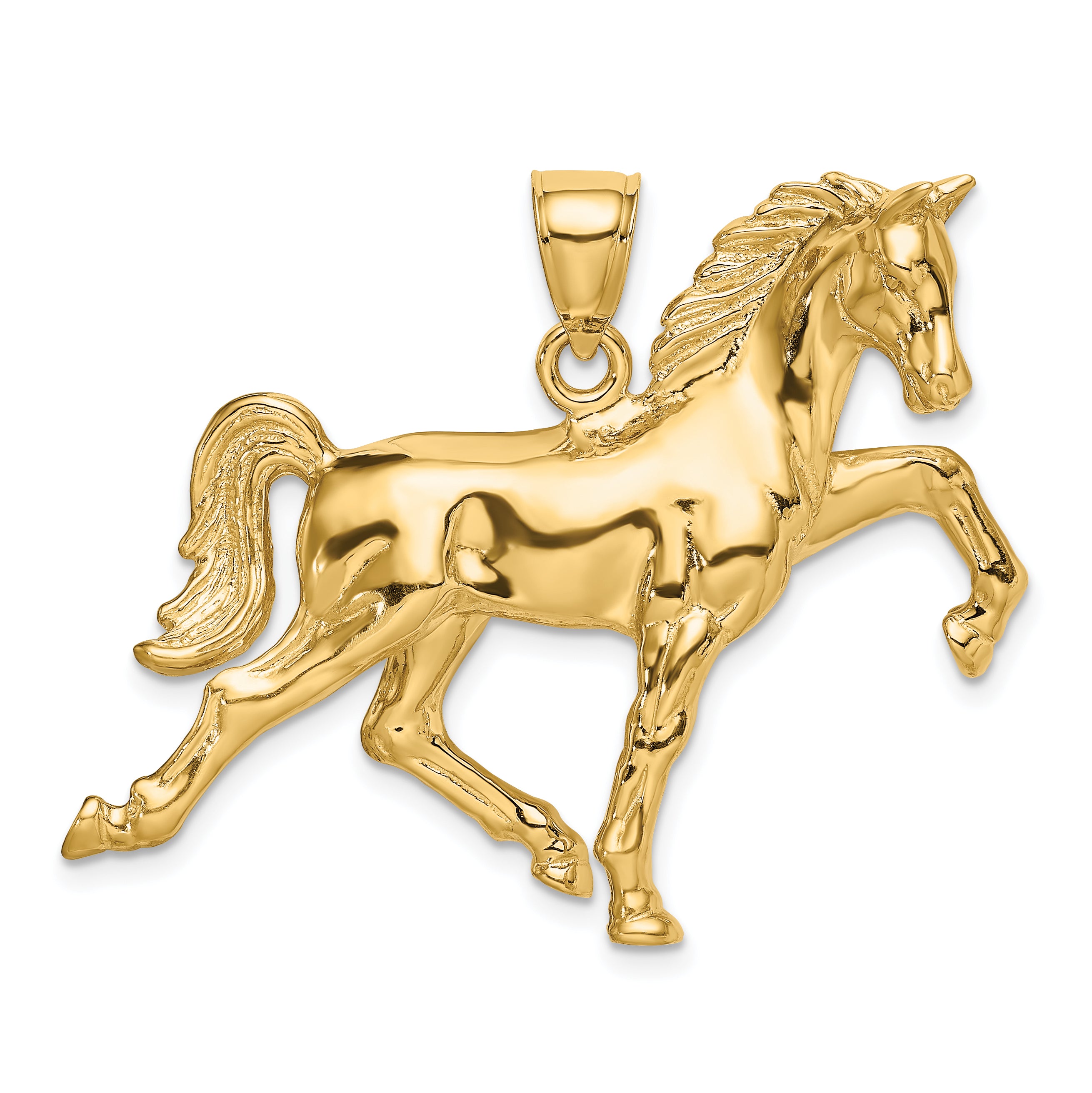 14k Hollow Polished 3-D Horse Charm