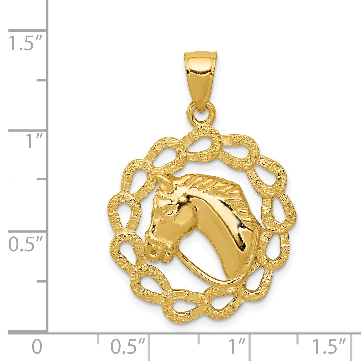 14K Gold Men's Horse Head in Horseshoe Pendant with Polished Finish