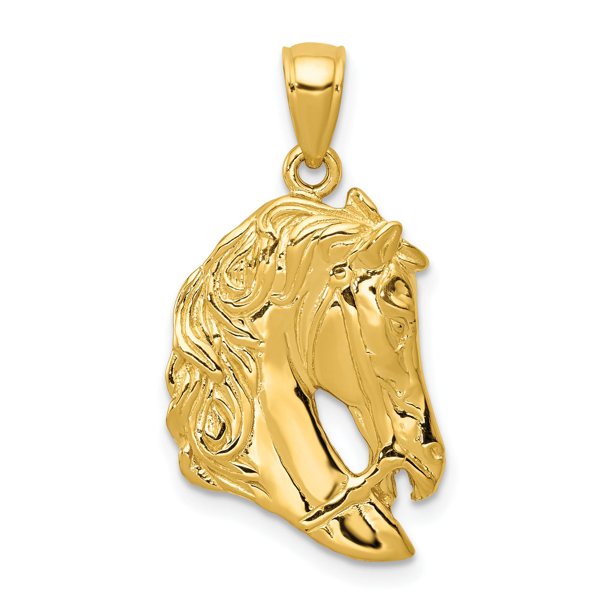 14k Solid Polished Open-Backed Horse Head Pendant