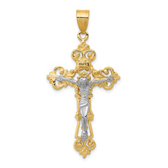 14k Two-tone INRI Fleur De Lis Crucifix Pendant