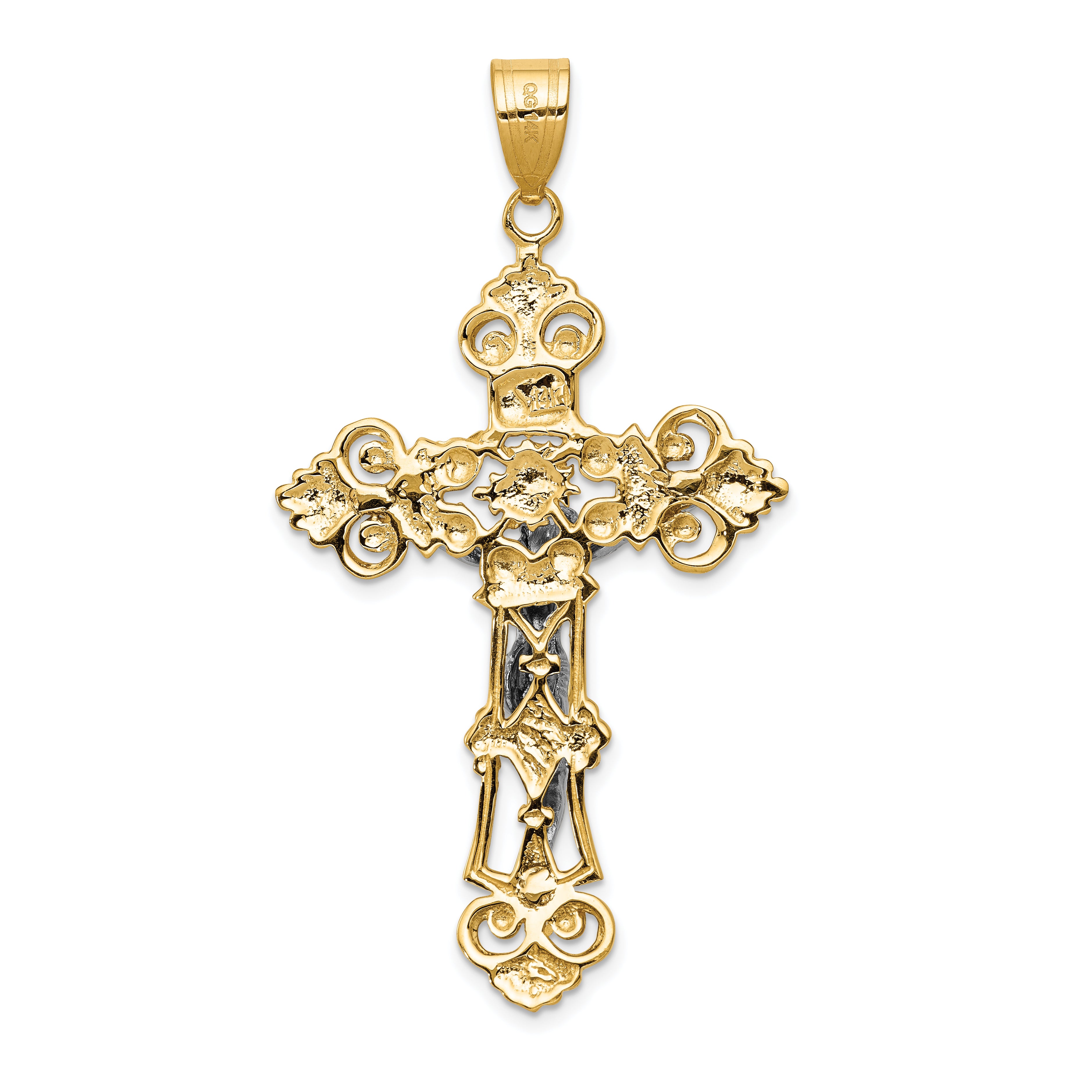 14K Two-Tone Gold Fleur De Lis Crucifix Pendant Elegant Themed Design