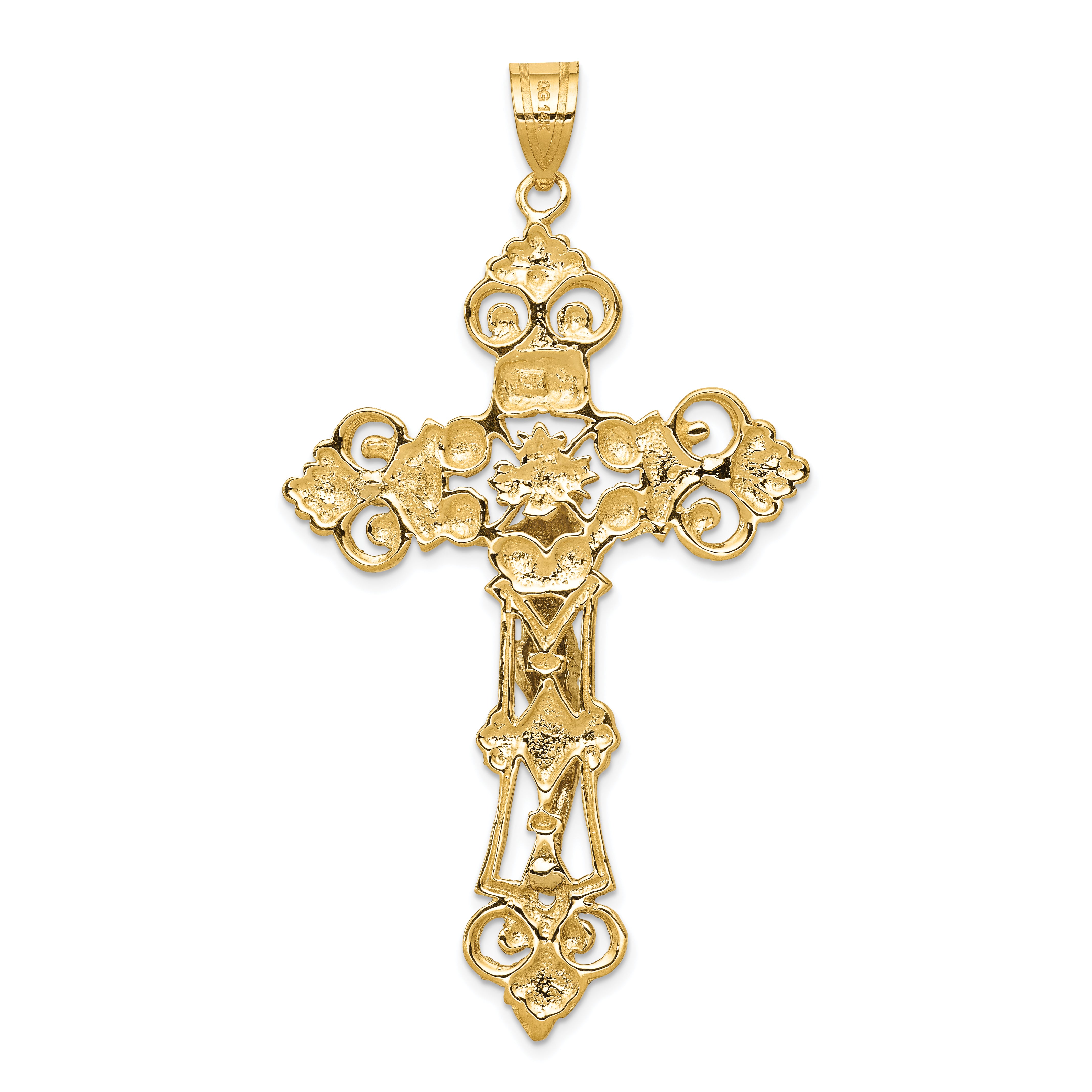 14K Two-Tone Gold Fleur De Lis Crucifix Pendant Elegant Themed Design