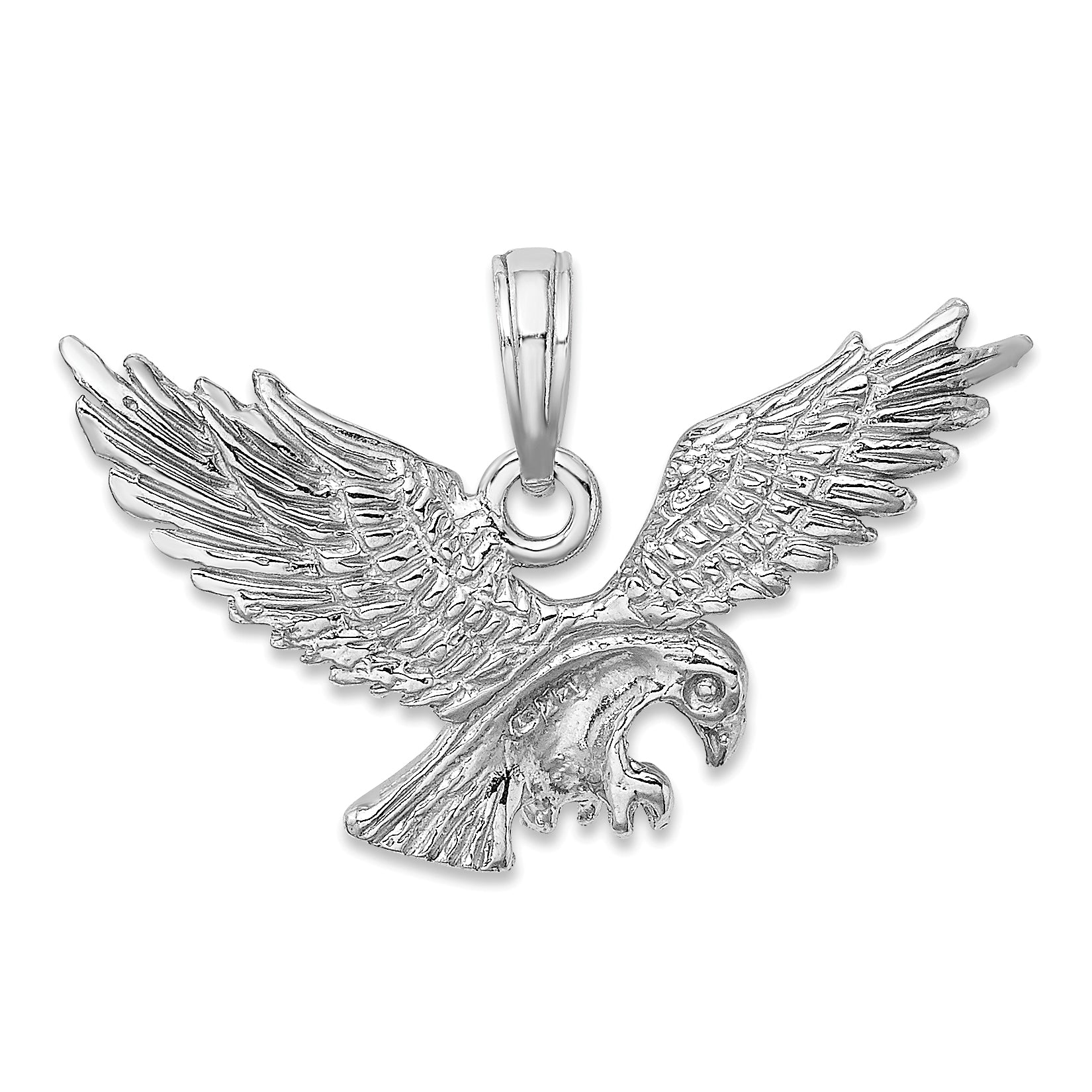 14K White Gold Textured Eagle Landing Charm