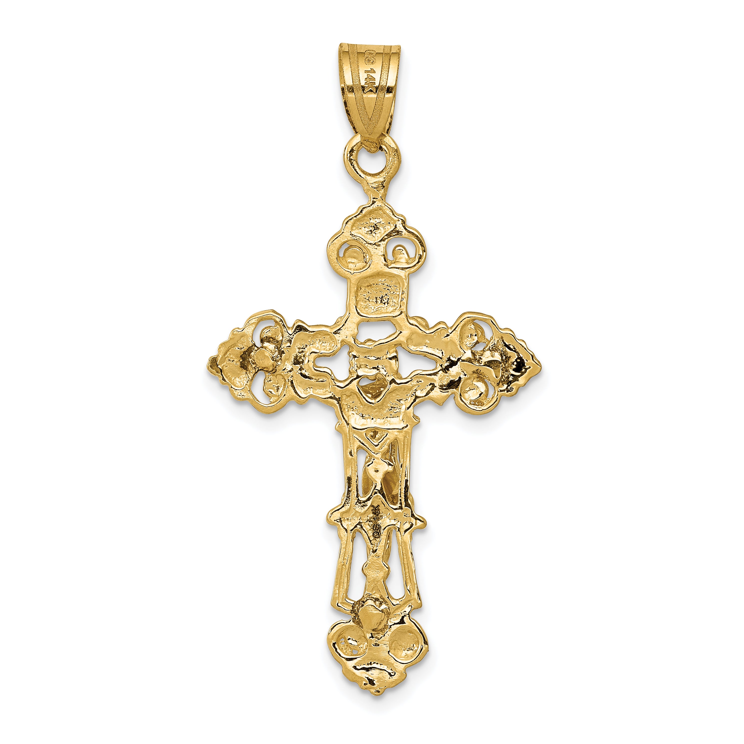 Sophia Jewelers 14K Gold Fleur De Lis Crucifix Pendant Elegant Design