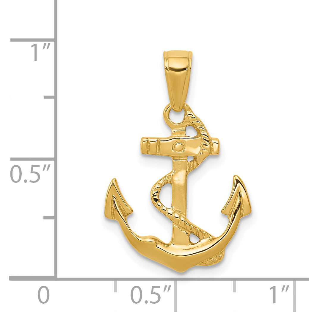 14k Solid Polished Anchor Pendant