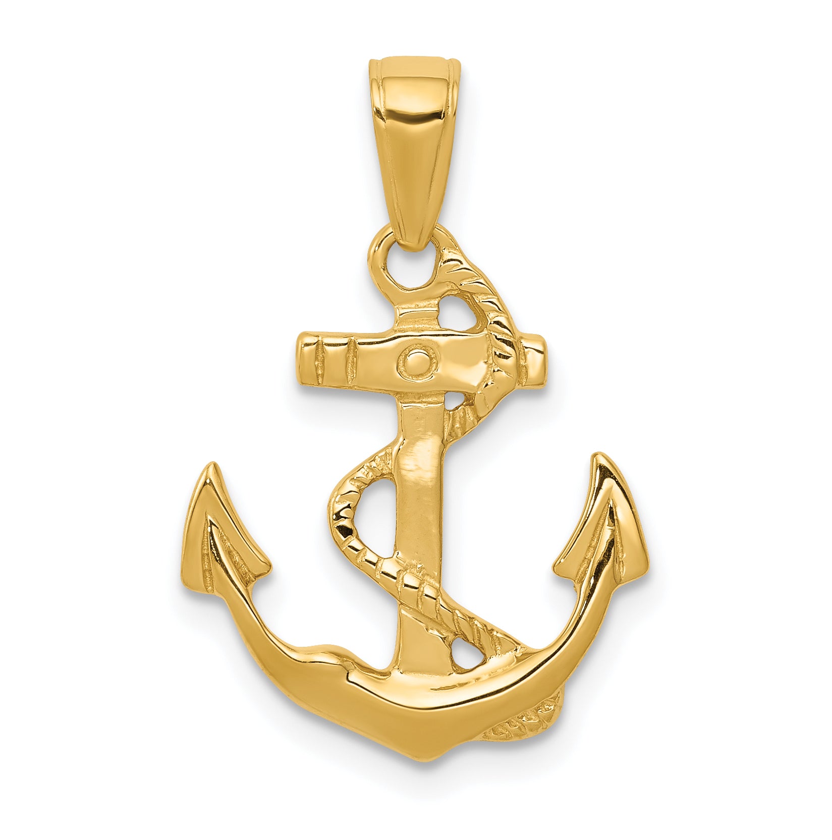 14k Solid Polished Anchor Pendant