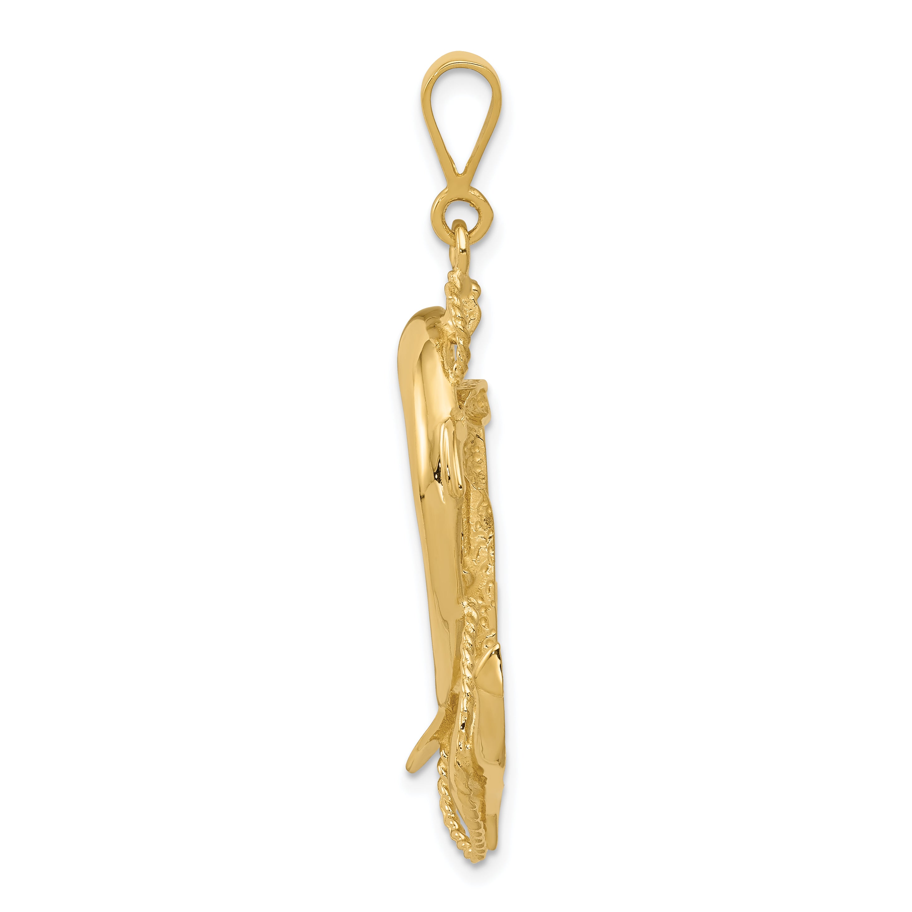 14k Solid Polished Anchor with Dolphin Pendant