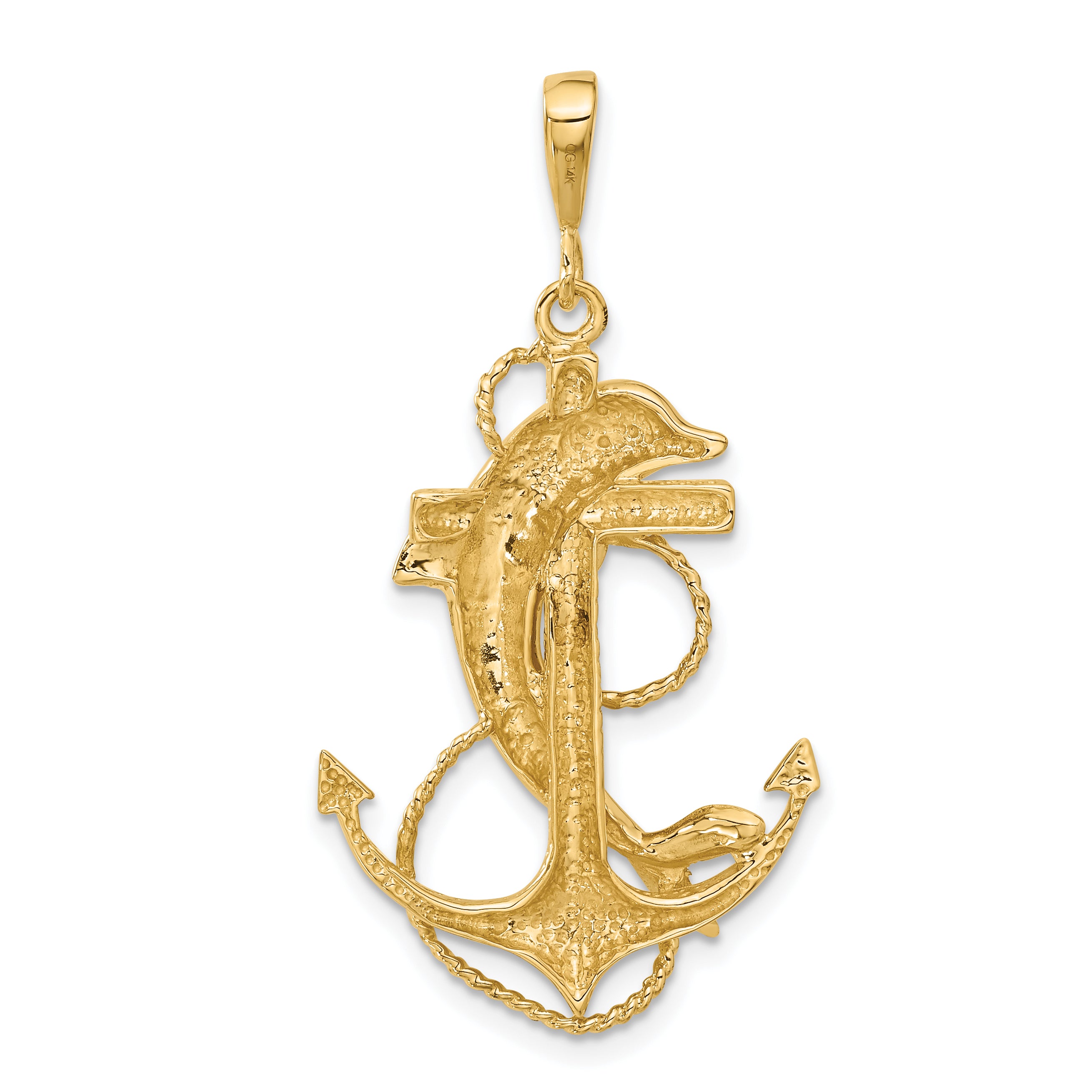 14K Gold Anchor Dolphin Pendant Polished Finish Men's Jewelry