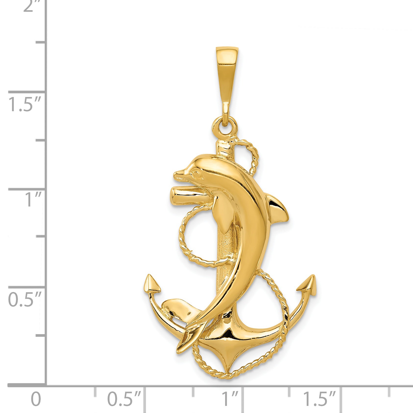 14K Gold Anchor Dolphin Pendant Polished Finish Men's Jewelry