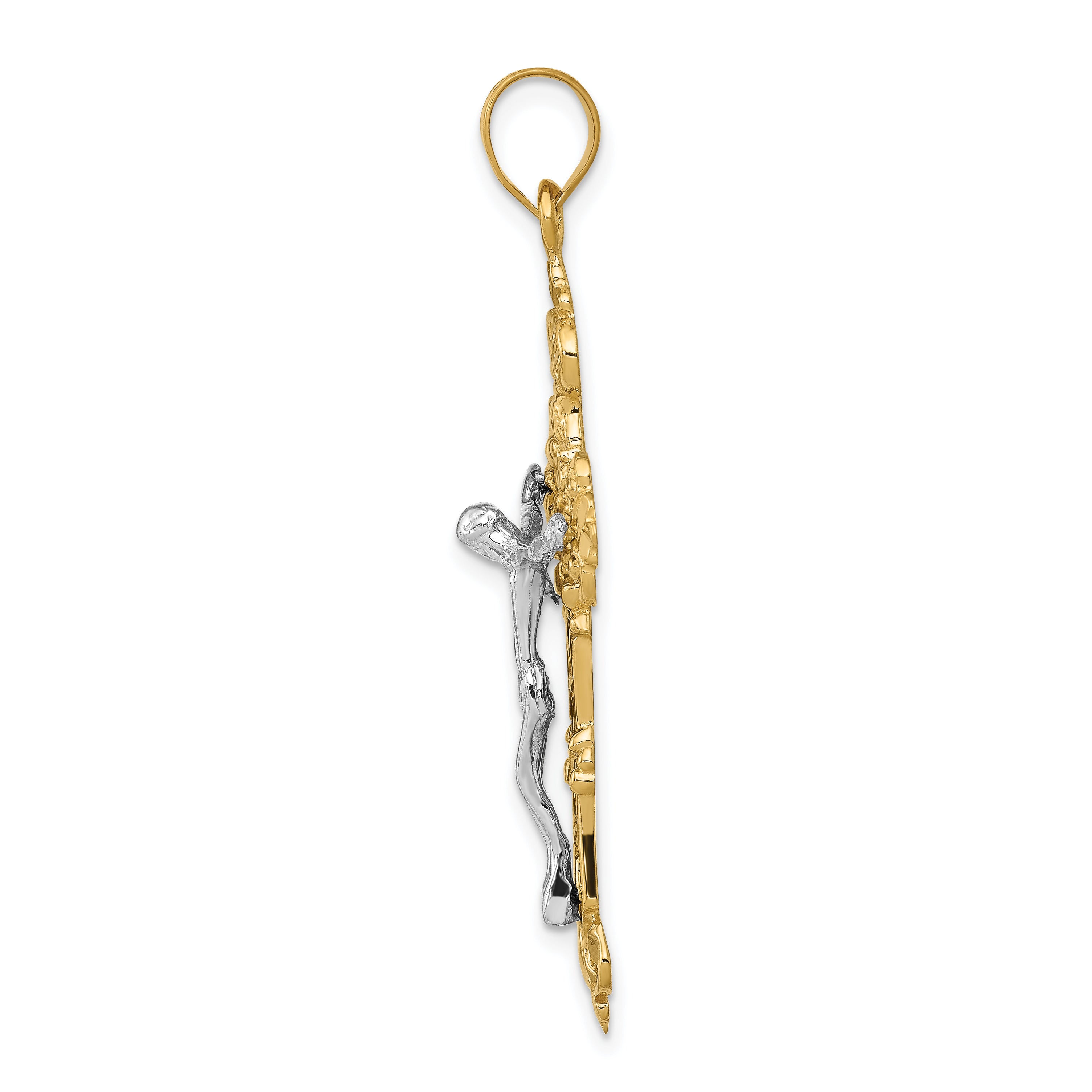 14k INRI Fleur De Lis Crucifix Pendant