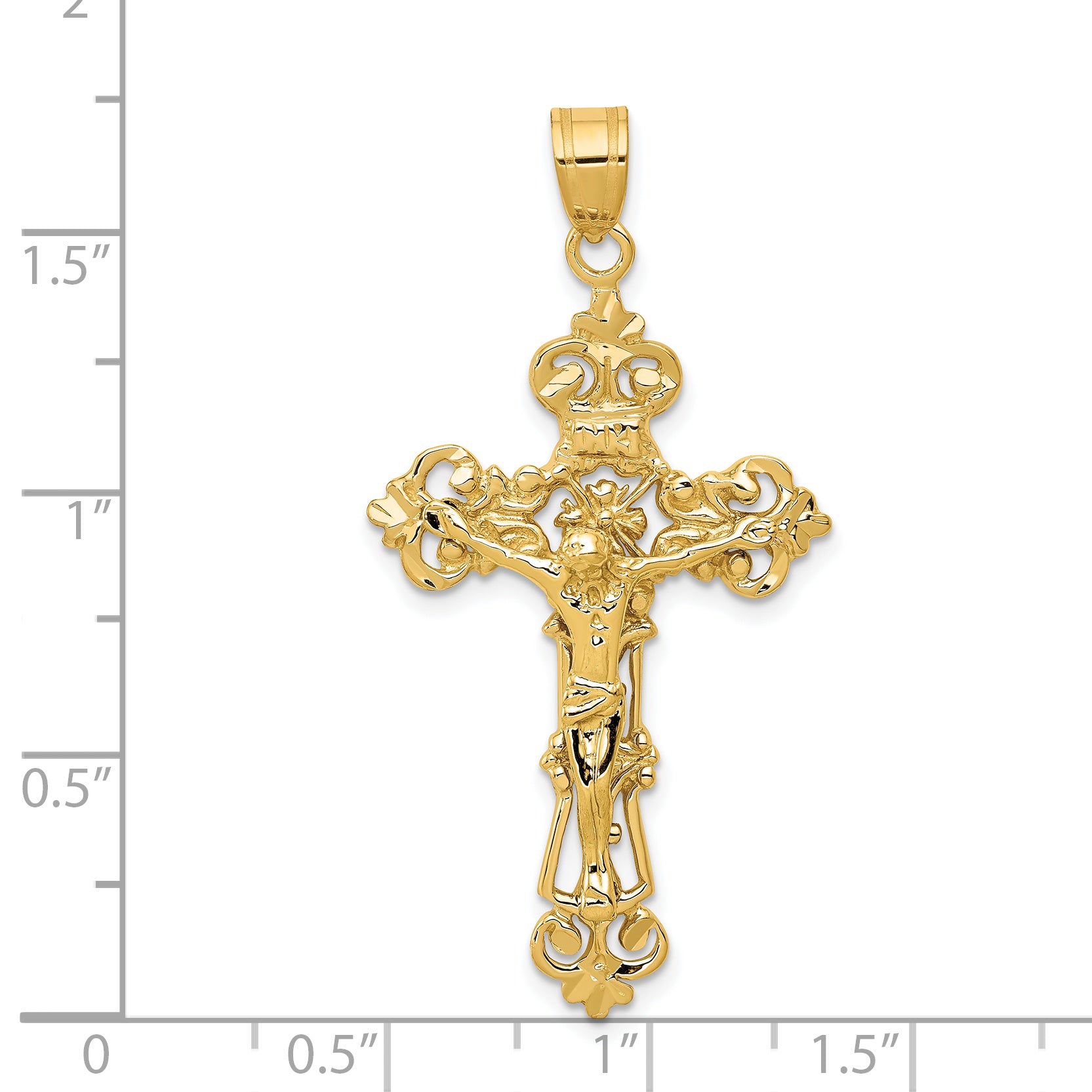 14K Gold INRI Fleur De Lis Crucifix Pendant Elegant Themed Jewelry