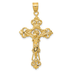 14k INRI Fleur De Lis Crucifix Pendant