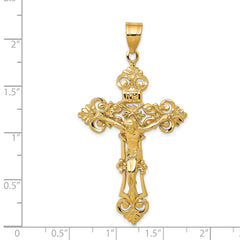 14K Gold Fleur De Lis INRI Crucifix Pendant Elegant Themed Jewelry