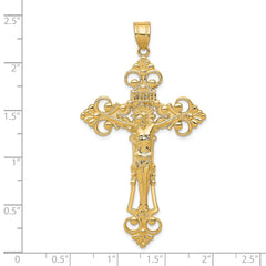 14K Gold Fleur De Lis Crucifix Pendant Elegant Themed Design