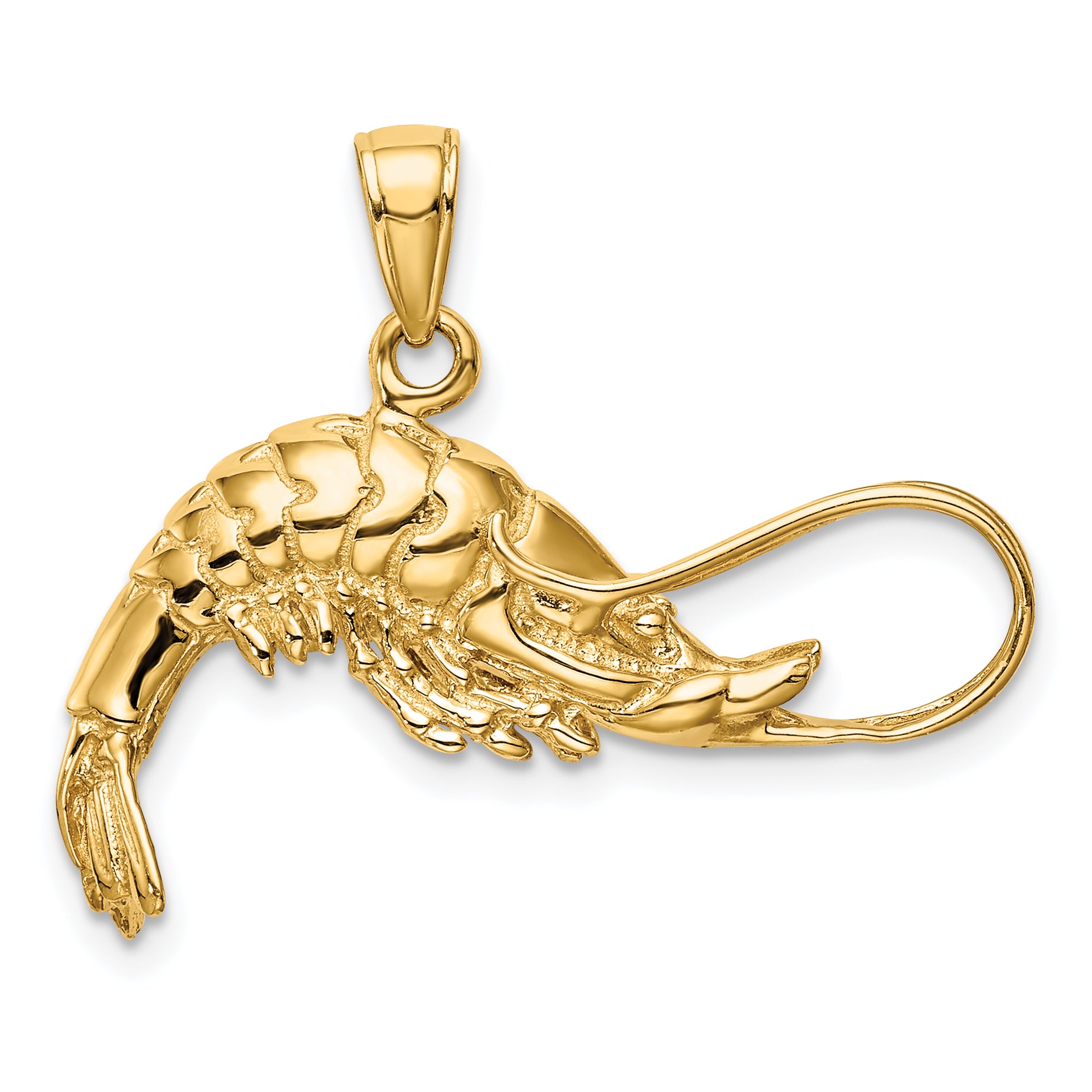 14K Gold Polished 3D Shrimp Pendant for Men by Sophia Jewelers