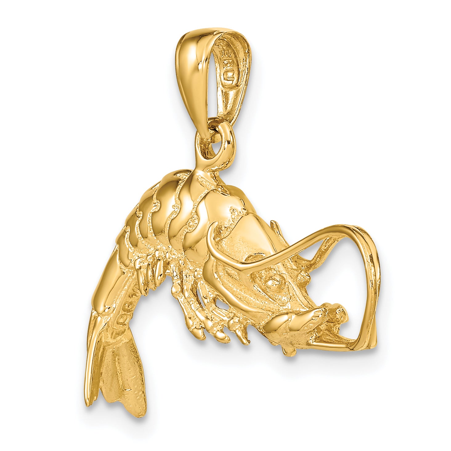 14K Gold Polished 3D Shrimp Pendant for Men by Sophia Jewelers