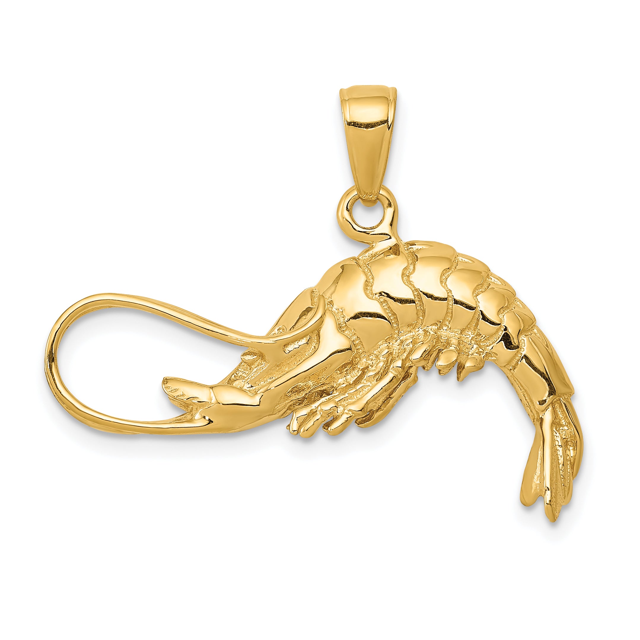 14K Polished 3-D Shrimp Pendant