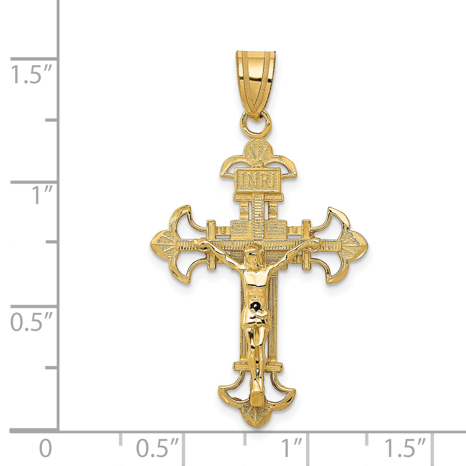 14K Gold INRI Fleur De Lis Crucifix Pendant Elegant Themed Design