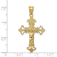 14K Gold INRI Fleur De Lis Crucifix Pendant Elegant Themed Design