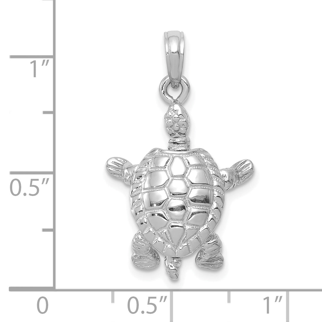 14K White Gold Solid Polished 3-D Moveable Turtle Pendant