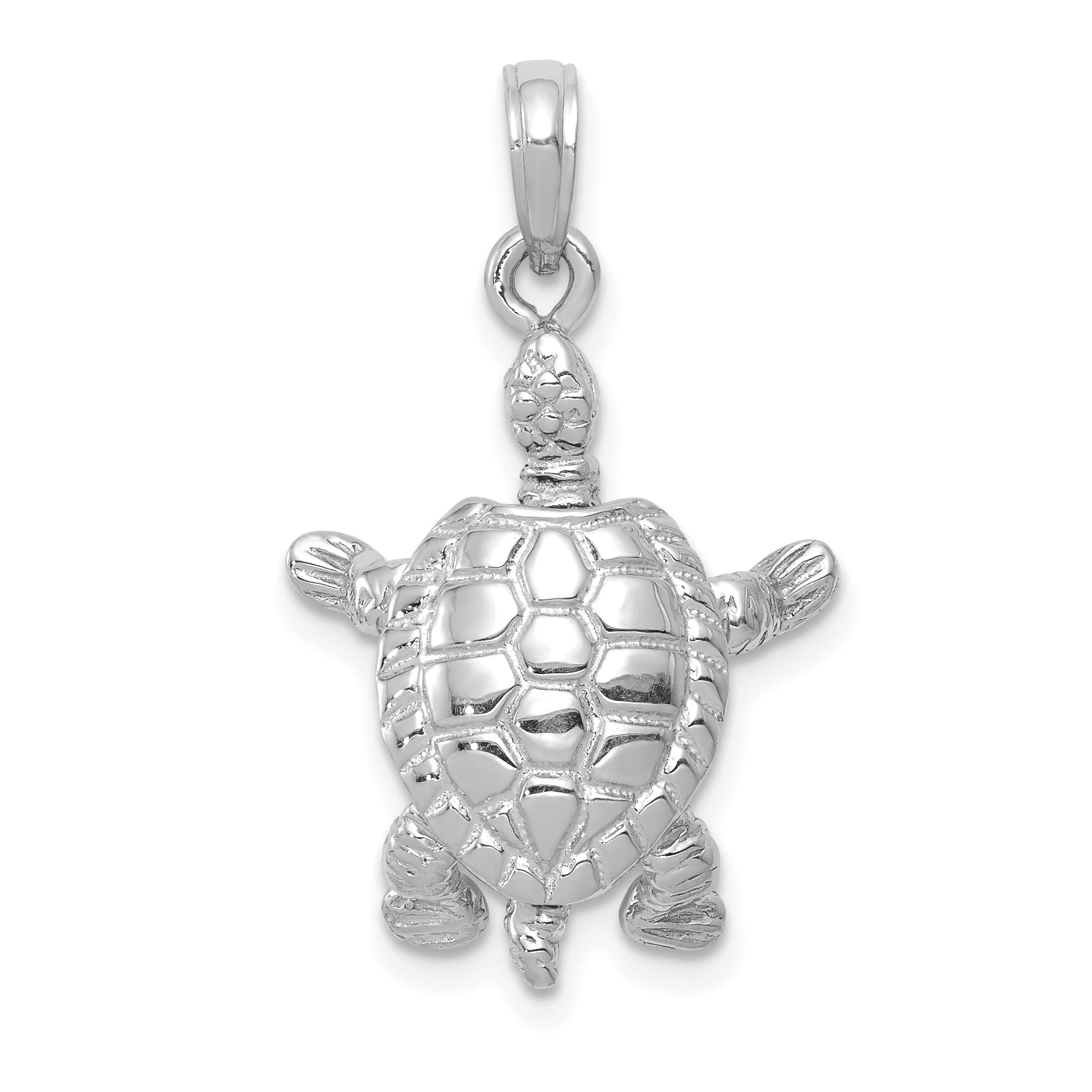 14K White Gold Solid Polished 3-D Moveable Turtle Pendant