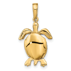 14K Solid Polished 3-D Moveable Turtle Pendant