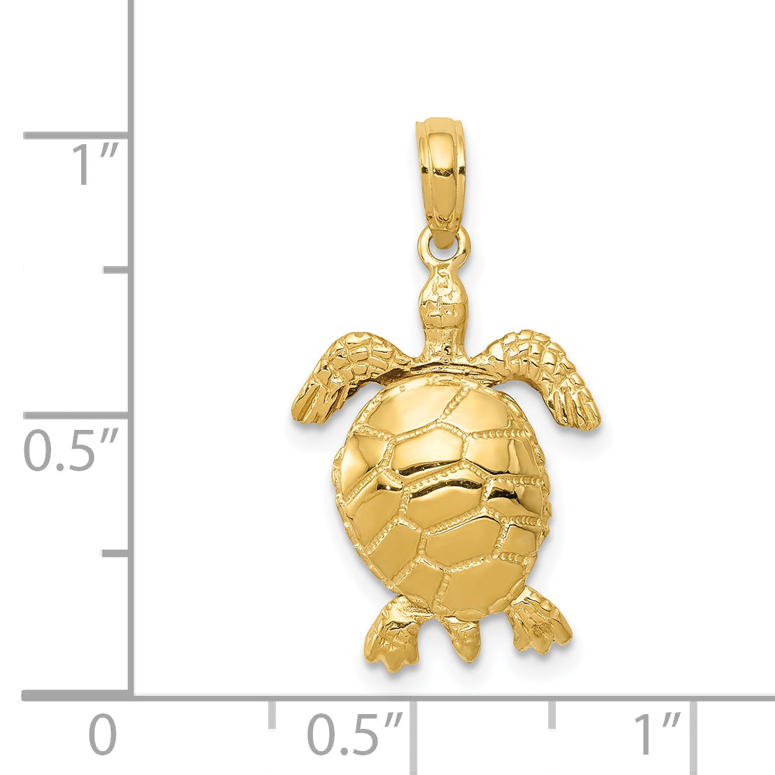 14K Solid Polished 3-D Moveable Turtle Pendant