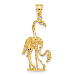 14k Solid Polished 3-Dimensional Double Flamingo Charm