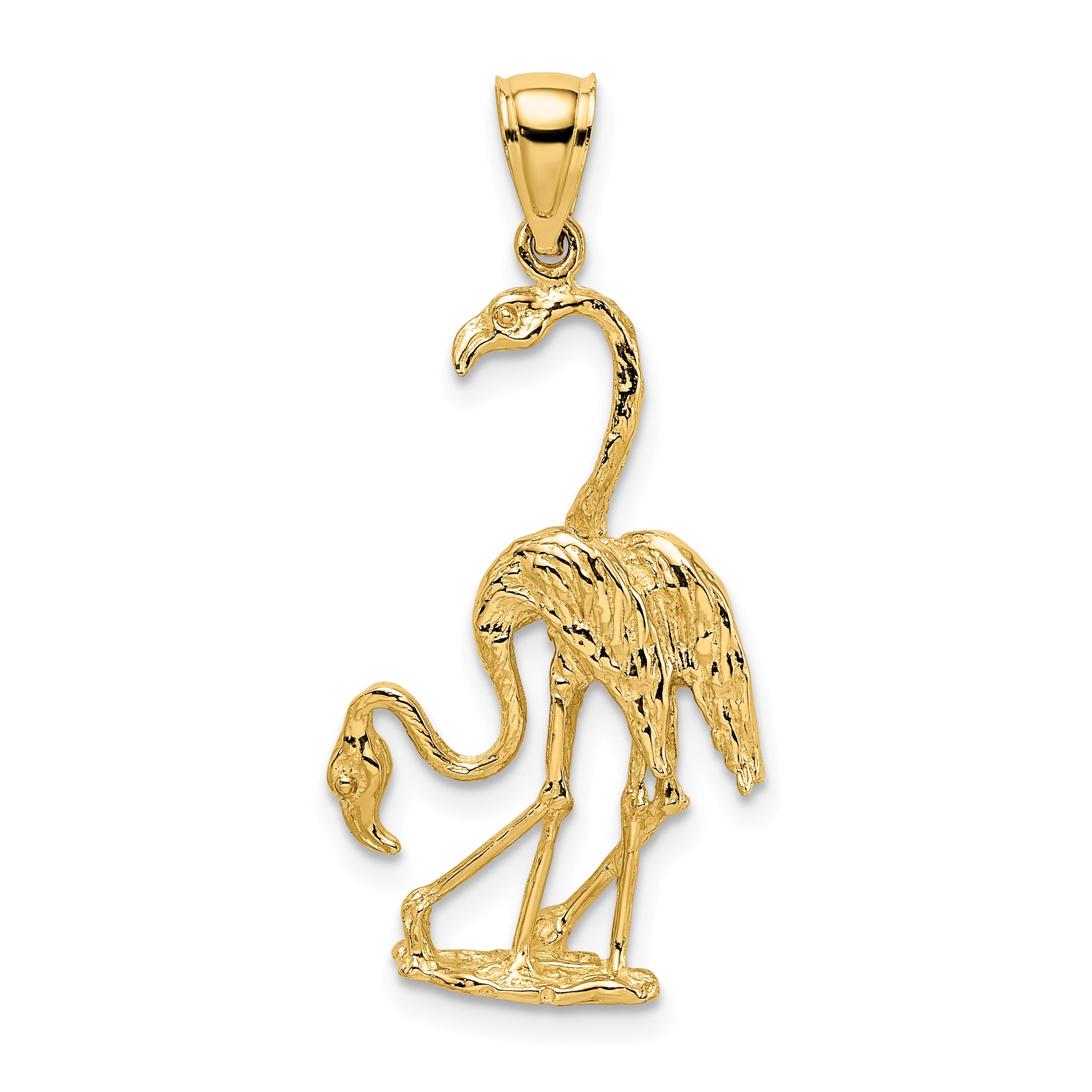 14k Solid Polished 3-Dimensional Double Flamingo Charm