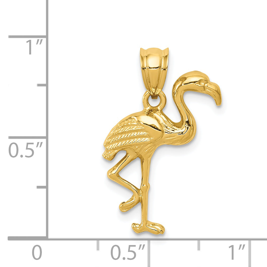 14k Solid Polished Open-Backed Flamingo Pendant