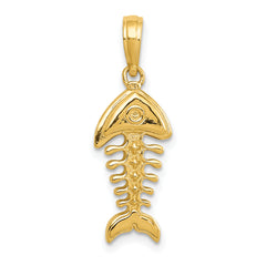 14K Gold Men's 3D Fish Bone Pendant with Polished Finish