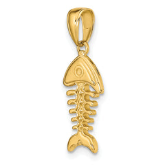 14K Gold Men's 3D Fish Bone Pendant with Polished Finish