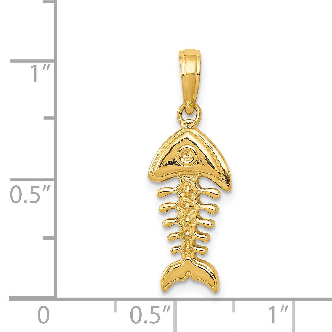 14K Gold Men's 3D Fish Bone Pendant with Polished Finish