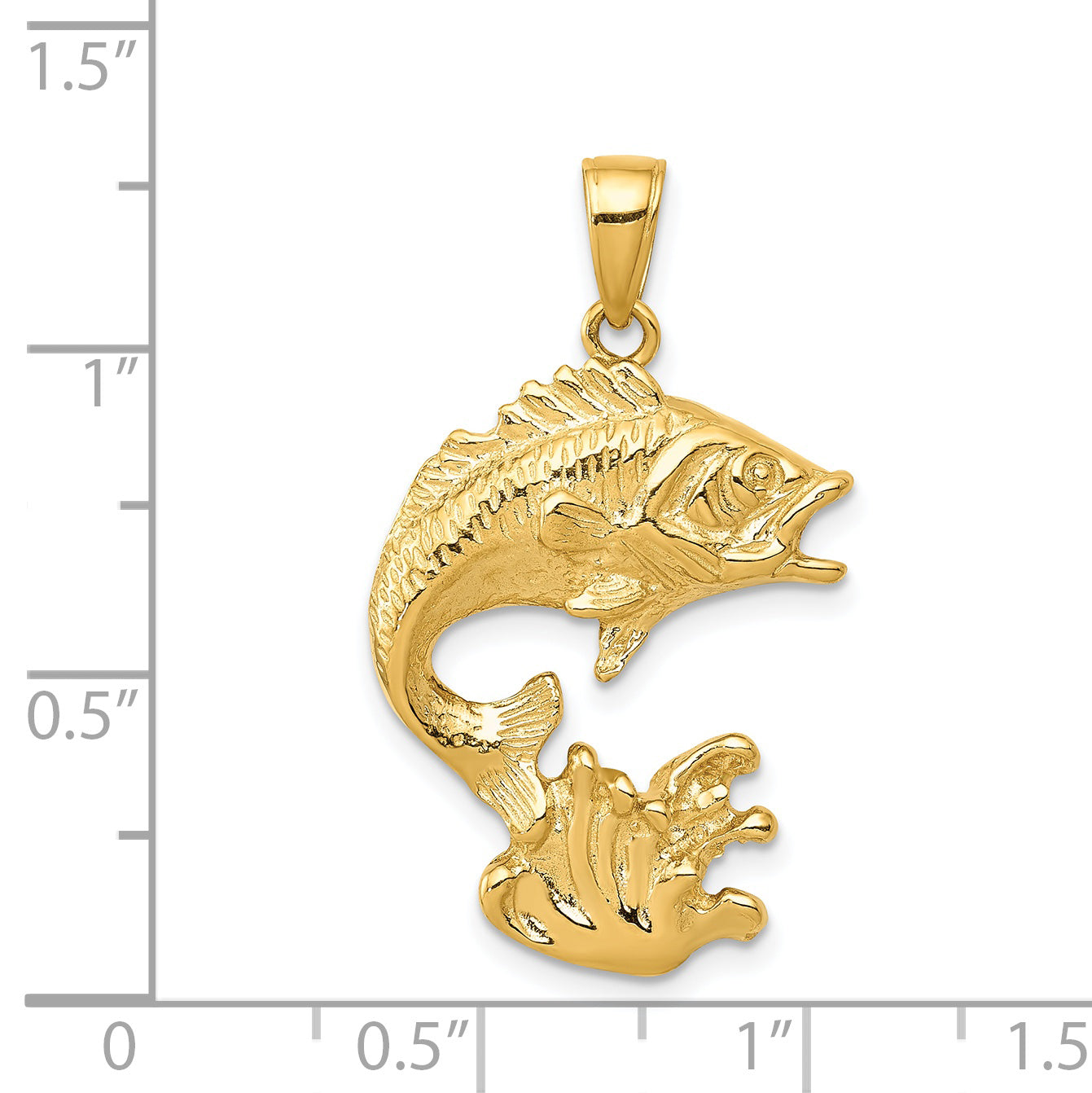 14k Polished Open-Backed Bass Fish Pendant