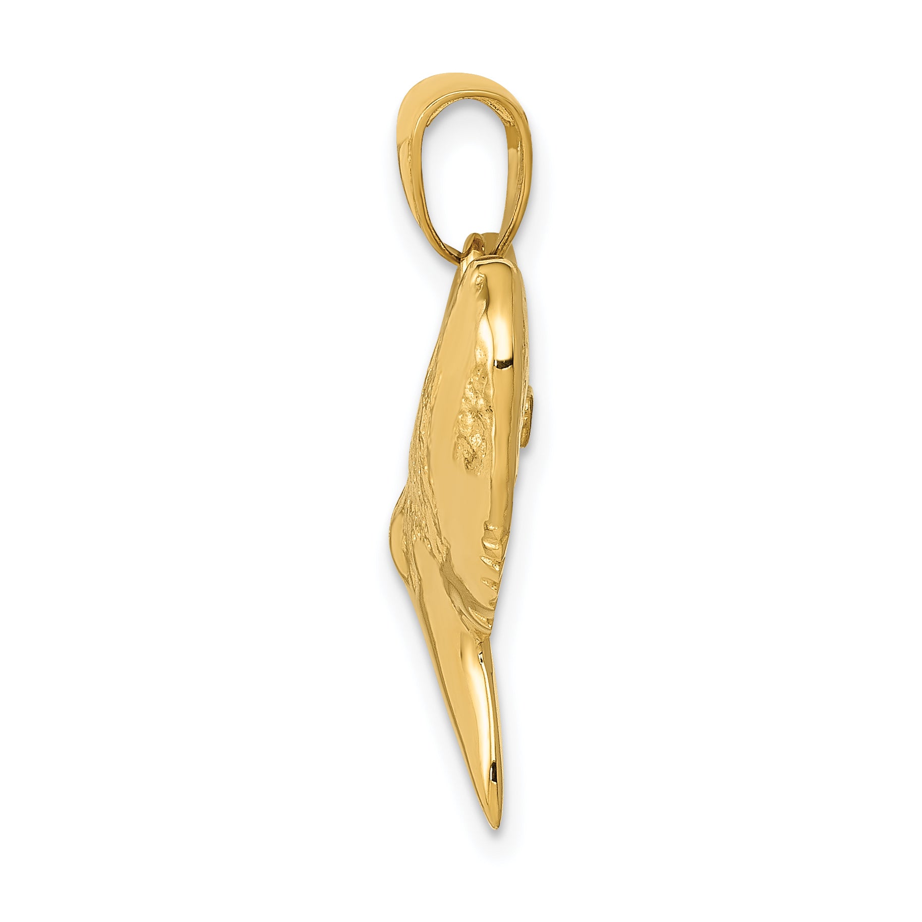 14K Gold Solid Polished 3D Shark Tooth Pendant for Men