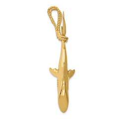 14K Gold Hollow 3D Shark Pendant for Men Polished Bold Design