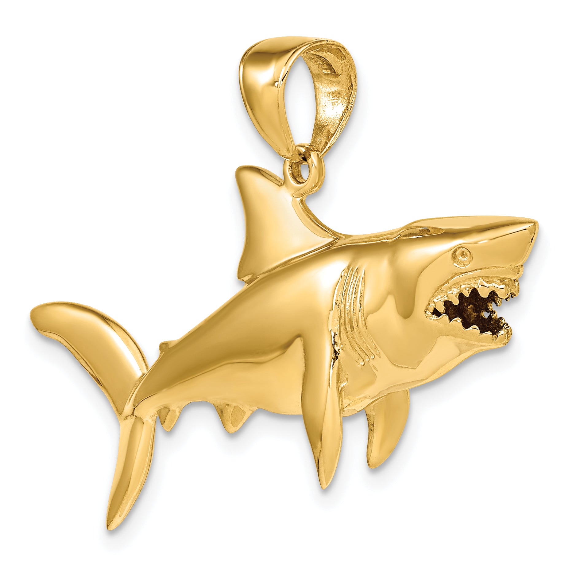 14K Gold Polished 3D Shark Pendant for Men  Bold & Thematic Design